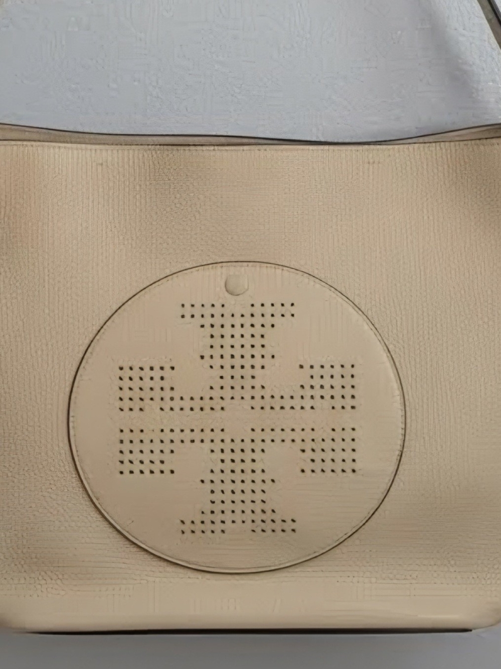 Tory Burch Perforated Logo Tote - Beige